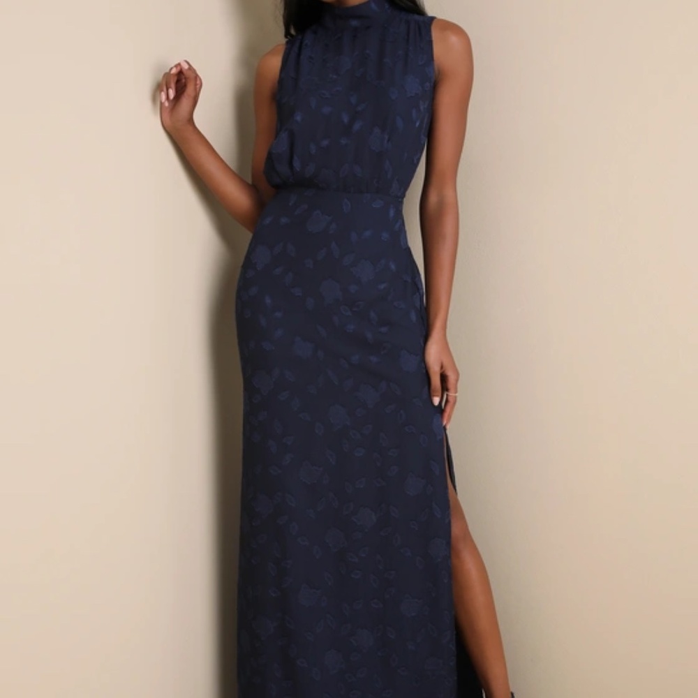 NWT Lulus Navy Mock Neck Maxi Dress